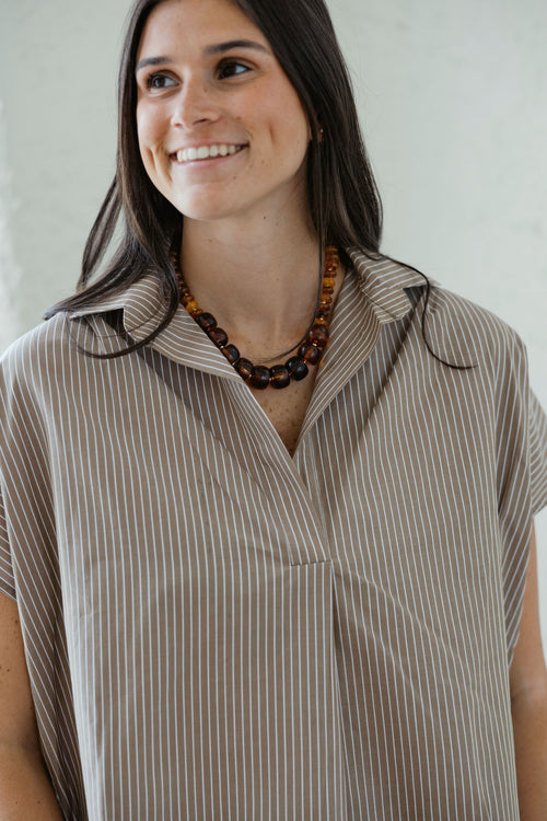 Karlie Brown Stripe V-Neck Collar Top
