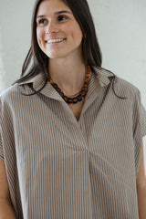 Karlie Brown Stripe V-Neck Collar Top