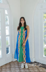 Jade Melody Tam Blue & Green Links Column Midi Dress