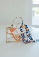 Caroline Hill Barrett Tile Skinny Scarf in Blue and Orange