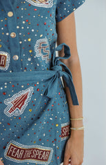 Queen of Sparkles Licensed FSU Denim Rhinestone Scattered Logo Tie Romper