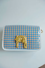 Garland White Stadium Clear Bag in Orange and Blue Plaid with Gator