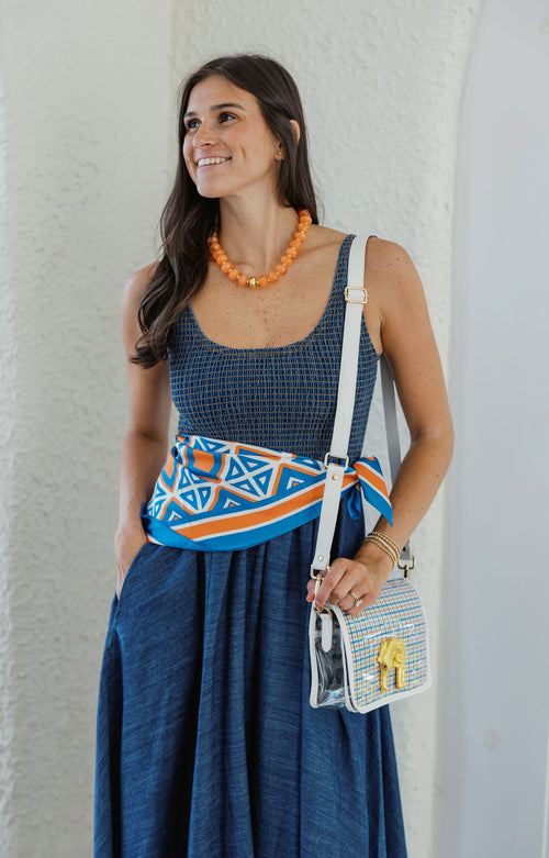 Caroline Hill Barrett Tile Scarf Medium in Blue and Orange