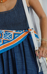 Caroline Hill Barrett Tile Scarf Medium in Blue and Orange