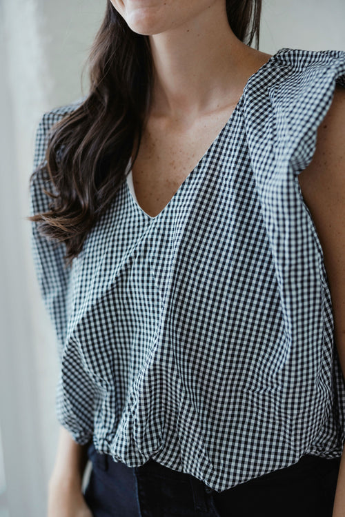 Karlie Black and White Check Bubble Top