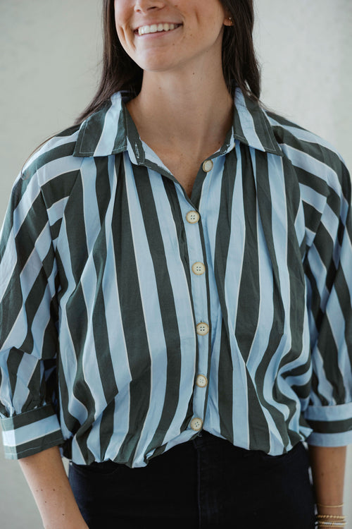 Karlie Blue and Green Stripe Collar Bubble Top