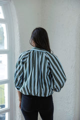 Karlie Blue and Green Stripe Collar Bubble Top