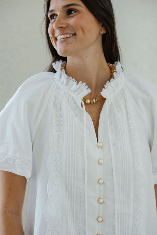 Elizabeth James Short Sleeve Kit Top in White