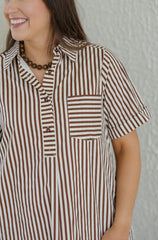 Entro Brown and White Stripe Mini Dress