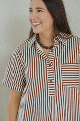 Entro Brown and White Stripe Mini Dress