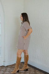 Entro Brown and White Stripe Mini Dress