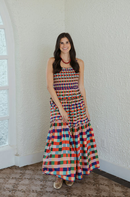 The Amy Smocked Top Plaid Maxi Dress