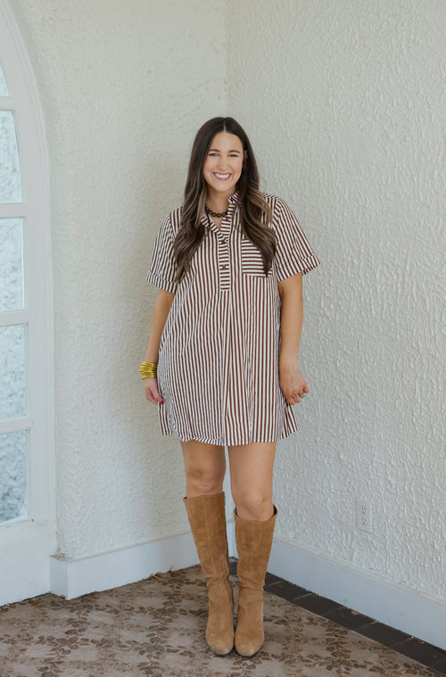 Entro Brown and White Stripe Mini Dress