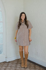 Entro Brown and White Stripe Mini Dress