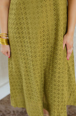 Entro Eyelet Martini Olive Midi Dress