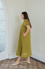 Entro Eyelet Martini Olive Midi Dress
