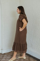 Entro Puff Sleeve Eyelet Maxi Dress in Chocolate Brown