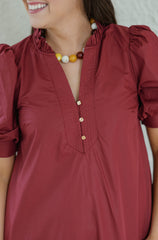The Ginny Merlot Ruffle Hem Midi Dress