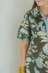 Entro Green Floral A-Line Midi Dress
