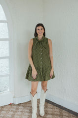 Entro Green and White Polka Dot Scarf Mini Dress