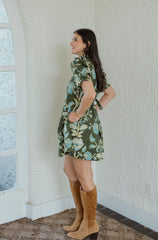 Entro Green and Blue Floral Swing Mini Dress