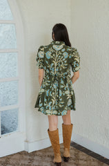 Entro Green and Blue Floral Swing Mini Dress