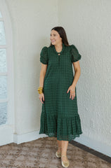 Entro Puff Sleeve Eyelet Maxi Dress in Hunter Green
