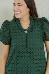 Entro Puff Sleeve Eyelet Maxi Dress in Hunter Green