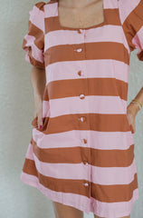 The Gwen Pink and Brown Puff Sleeve Shift Dress