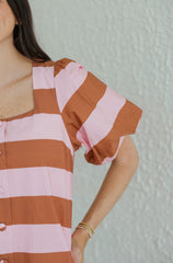 The Gwen Pink and Brown Puff Sleeve Shift Dress