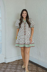 Entro Green and Red Block Print Mini Dress