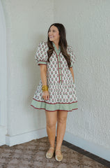 Entro Green and Red Block Print Mini Dress