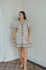Entro Green and Red Block Print Mini Dress