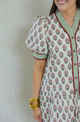 Entro Green and Red Block Print Mini Dress
