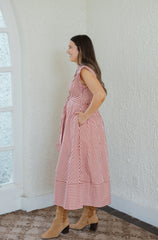 Entro Tie Waist Pink and Brown Stripe Midi Dress