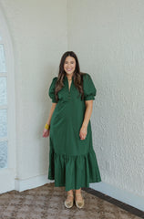 The Ginny Hunter Green Ruffle Hem Midi Dress