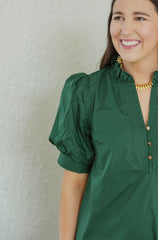 The Ginny Hunter Green Ruffle Hem Midi Dress