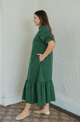 The Ginny Hunter Green Ruffle Hem Midi Dress