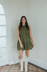 Entro Green and White Polka Dot Scarf Mini Dress