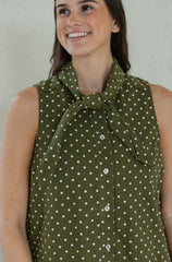 Entro Green and White Polka Dot Scarf Mini Dress