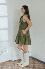 Entro Green and White Polka Dot Scarf Mini Dress