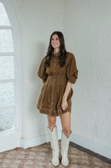 Entro Brown Denim Cinched Waist Mini Dress