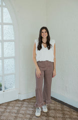 Entro Brown Gingham Ruffle Hem Pant