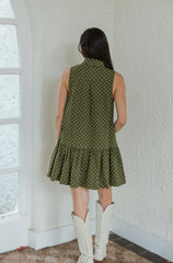 Entro Green and White Polka Dot Scarf Mini Dress