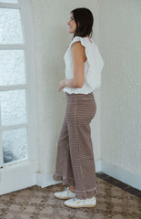 Entro Brown Gingham Ruffle Hem Pant