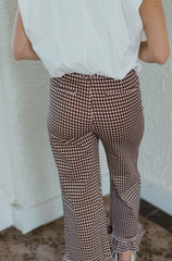 Entro Brown Gingham Ruffle Hem Pant