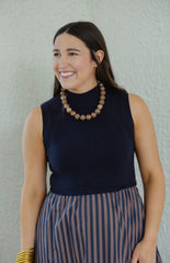 Entro Mixed Media Brown and Blue Stripe Midi Dress