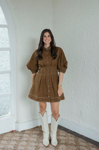 Entro Tie Waist Pink and Brown Stripe Midi Dress