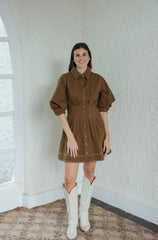 Entro Brown Denim Cinched Waist Mini Dress