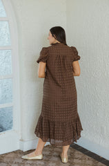 Entro Puff Sleeve Eyelet Maxi Dress in Chocolate Brown
